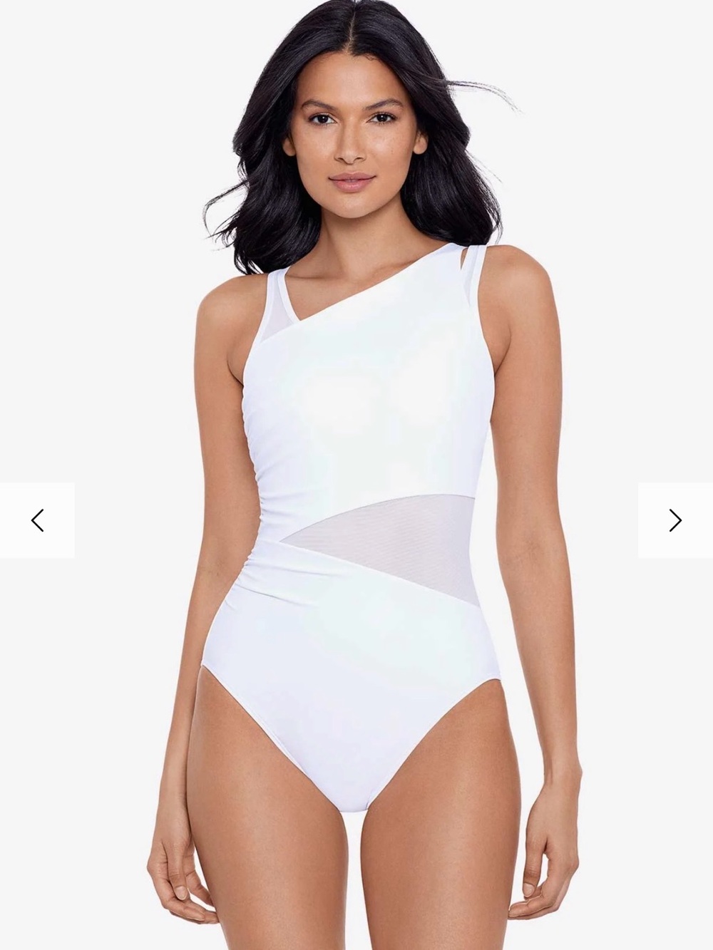 NWT Miraclesuit White One-Shoulder Mesh-Panel One-Piece Swimsuit - Picture 1 of 6
